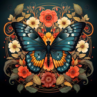 papillon au centre, symétrique, avec des fleurs en arrière-plan 4 - Kurt Heppke