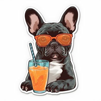 Autocollant, bouledogues français cool, buvant un cocktail 1 - Kurt Heppke