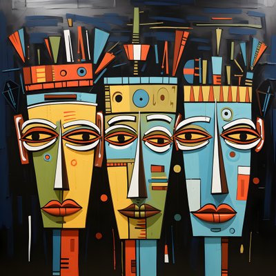 Groupe de quatre têtes sur un mur 1 - Kurt Heppke