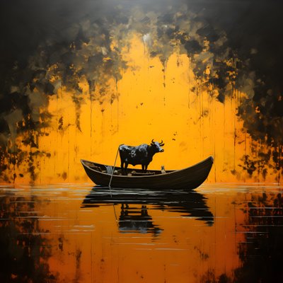 Une vache dans un bateau sur un lac - Kurt Heppke