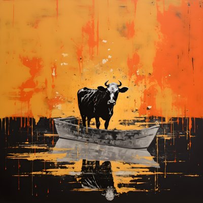 Une vache dans un bateau sur un lac - Kurt Heppke