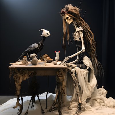 Grande poupée sur une table avec un squelette dessus 3 - Kurt Heppke