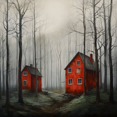 deux maisons rouges dans la forêt 1 - Kurt Heppke