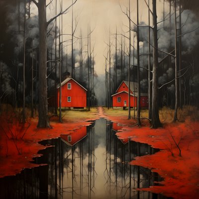 deux maisons rouges dans la forêt 2 - Kurt Heppke