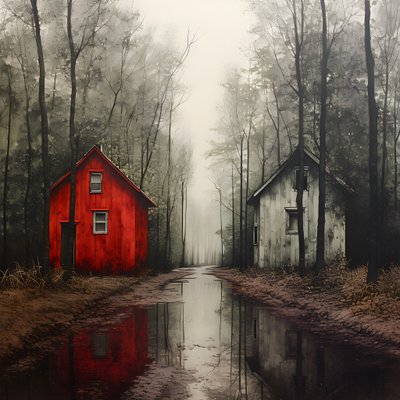 deux maisons rouges dans la forêt 3 - Kurt Heppke