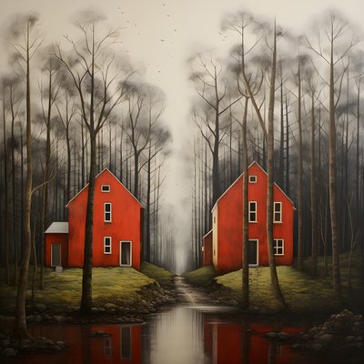 deux maisons rouges dans la forêt 4 - Kurt Heppke