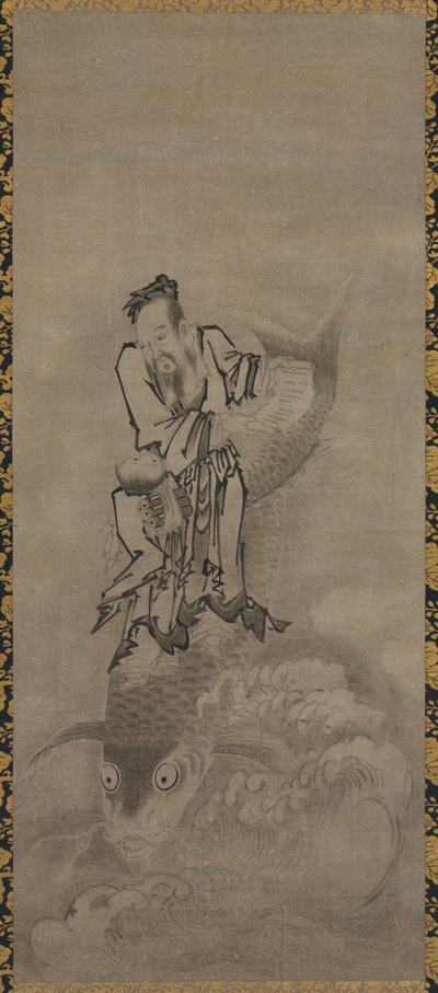 Hotei avec des Immortels Taoïstes : Immortel chevauchant une carpe - Kyūseki Tomonobu