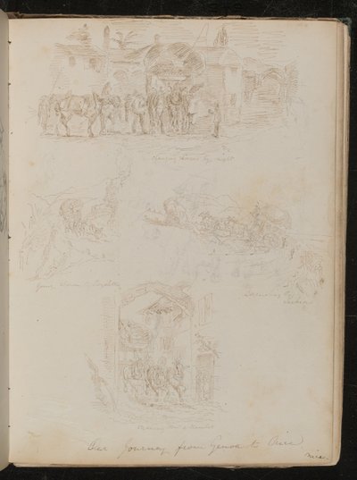 "Changer de chevaux la nuit", "descendre à Lagoletto", "monter la Turbia" et "Passer par un hameau" - Lady Butler