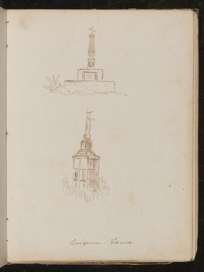 Deux études architecturales de monuments, lieu noté comme "avignon - France" - Lady Butler