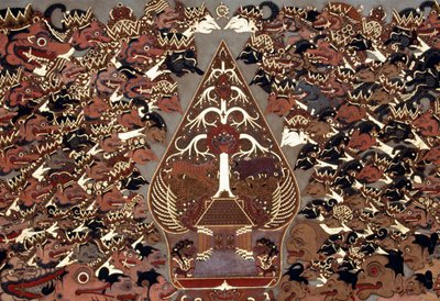 Peinture de style Wayang Beber inspirée par le Théâtre des Ombres, Palais Mangkunegaran, Surakarta, Java, Indonésie - Amadeo (after) Modigliani