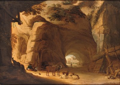 Bergers et leur bétail se reposant dans une grotte - Lambert Doomer