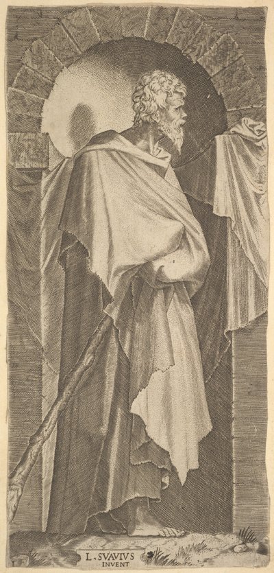 Saint Jacques le Mineur dans une niche arquée, tenant un bâton de marche dans ses mains, 1545 - Lambert Suavius