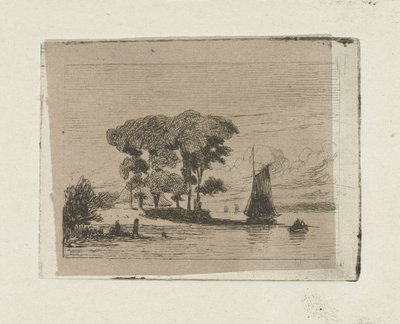 Paysage fluvial avec voilier et arbres - Lambertus  Hardenberg