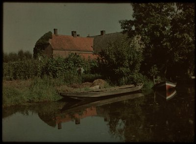 Blikkenburgervaart, Zeist, avec bateaux et ferme (et peut-être Willem Emelaar Sr) - Lambertus Hendrik van Berk