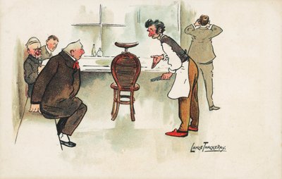 Scène dans un salon de coiffure (chromolithographie) - Lance Thackeray