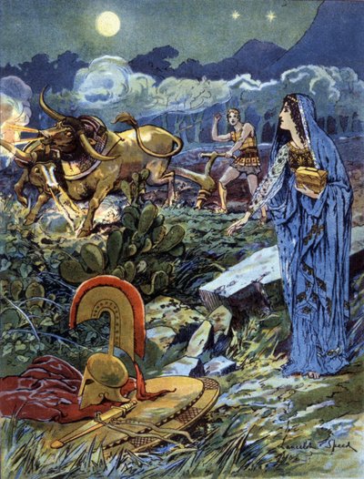 Jason, aidé par Médée labourant les champs de Mars, vers 1900 - Lancelot Speed