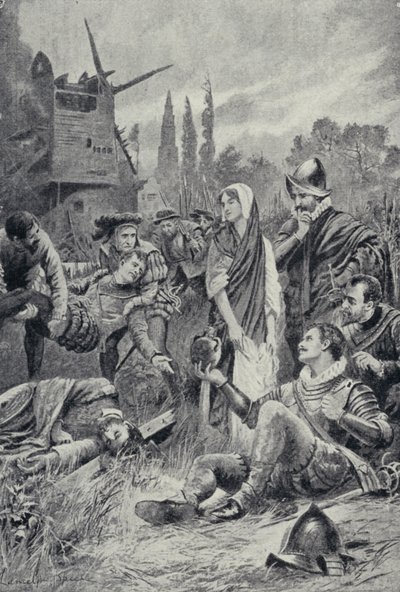 Sir Philip Sidney à la bataille de Zutphen (lithographie) - Lancelot Speed