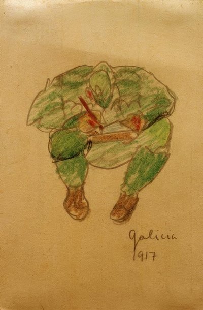 Soldat écrivant / dessinant accroupi - Laszlo Moholy Nagy