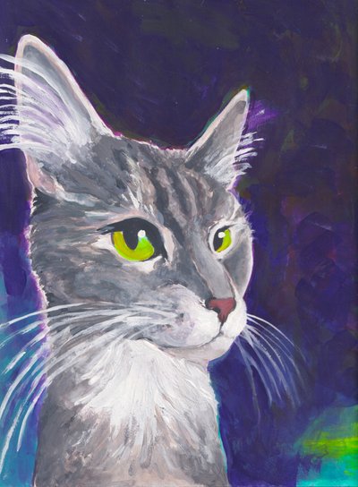 Chien de chat, vers 2023 (acrylique sur papier aquarelle) - Laurie Michaels