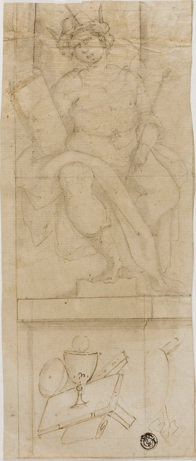 Personnage assis portant la couronne, tenant le sceptre et le livre, avec l