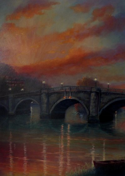 Coucher de soleil sur le pont de Richmond, 2022 (huile sur toile) - Lee Campbell