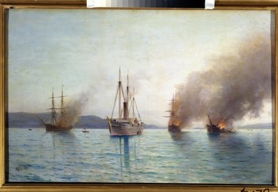 Navire torpilleur russe Grand Duc Constantin détruisant les navires turcs dans le détroit de Bosphore en 1877 - Lef Feliksovich Lagorio