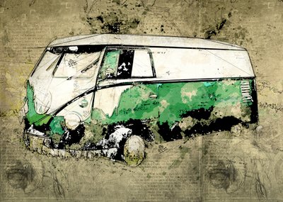 Bus vert artistique - Lembayung senja studio [Vintage Poster]