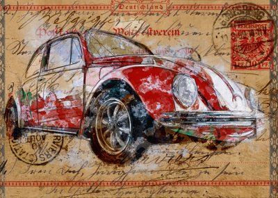Carte postale « Classic Beetle » - Lembayung senja studio [Vintage Poster]