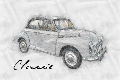 Dessin de voiture ancienne - Lembayung senja studio [Vintage Poster]