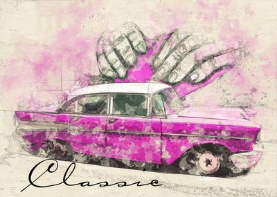 La voiture de rêve rose classique - Lembayung senja studio [Vintage Poster]