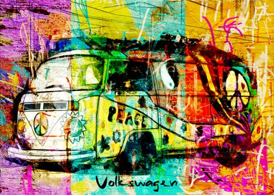 Un camping-car hippie haut en couleur - Lembayung senja studio [Vintage Poster]
