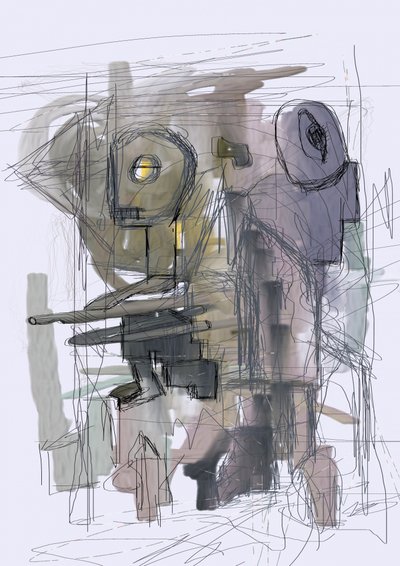 Robots abstraits et énigmatiques - Lembayung senja studio [Vintage Poster]