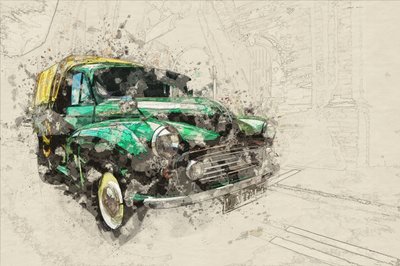 Vieille voiture verte - Lembayung senja studio [Vintage Poster]