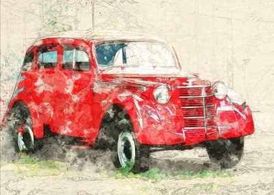 Vieille voiture rouge - Lembayung senja studio [Vintage Poster]