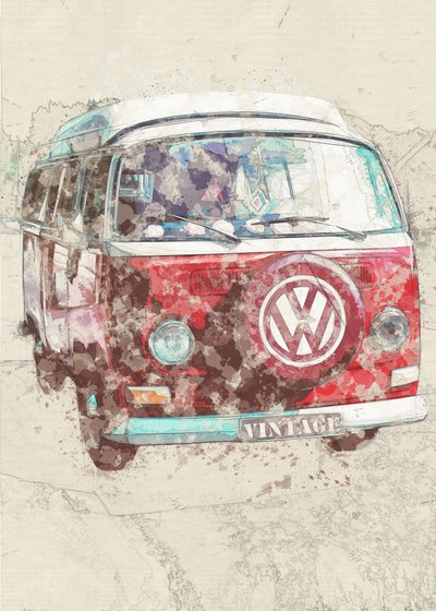 Camionnette vintage rouge - Lembayung senja studio [Vintage Poster]