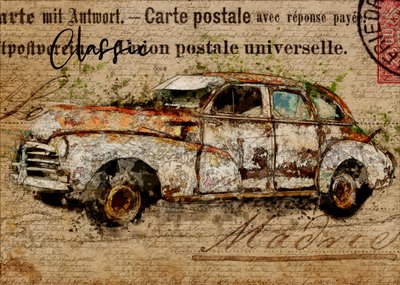 Voiture classique rouillée - Lembayung senja studio [Vintage Poster]