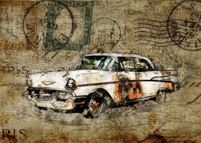 Voiture ancienne au style rustique - Lembayung senja studio [Vintage Poster]