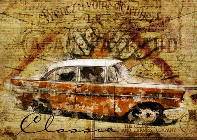 Voiture ancienne au style rustique - Lembayung senja studio [Vintage Poster]