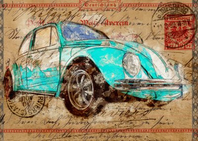 Carte postale « Teal Beetle » - Lembayung senja studio [Vintage Poster]