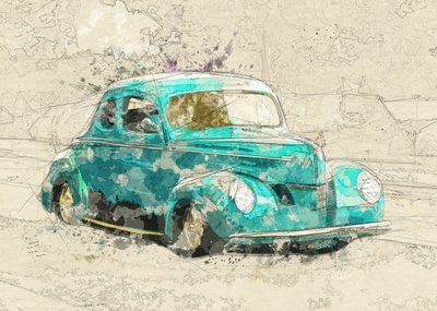 Hot rod classique bleu sarcelle - Lembayung senja studio [Vintage Poster]