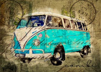 Camionnette bleue vintage - Lembayung senja studio [Vintage Poster]