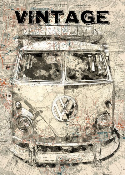 Carte de voyage en bus vintage - Lembayung senja studio [Vintage Poster]