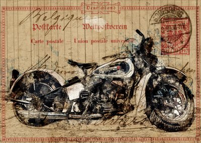 Carte postale représentant une moto ancienne - Lembayung senja studio [Vintage Poster]