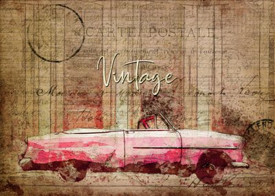 Voiture rose vintage - Lembayung senja studio [Vintage Poster]