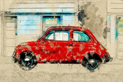 Rue des voitures rouges vintage - Lembayung senja studio [Vintage Poster]