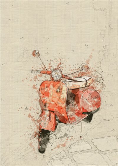 Art vintage sur le thème de la Vespa rouge - Lembayung senja studio [Vintage Poster]