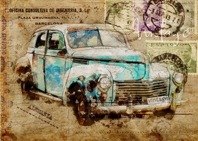 Voiture de voyage vintage - Lembayung senja studio [Vintage Poster]