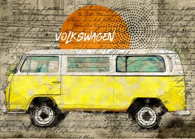 Camionnette vintage jaune - Lembayung senja studio [Vintage Poster]