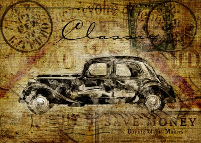 carte postal antique car - Lembayung senja studio [Vintage Poster]