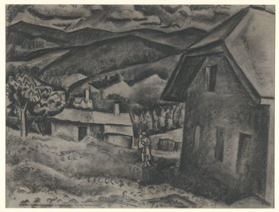 Paysage avec femme et enfant devant une maison - Leo Gestel (signed by artist)